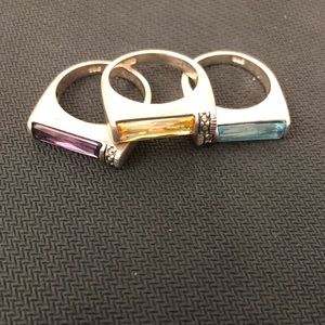 Silver and tourmaline ser of 3 rings.